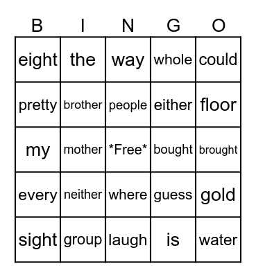 Sight Word BINGO Card