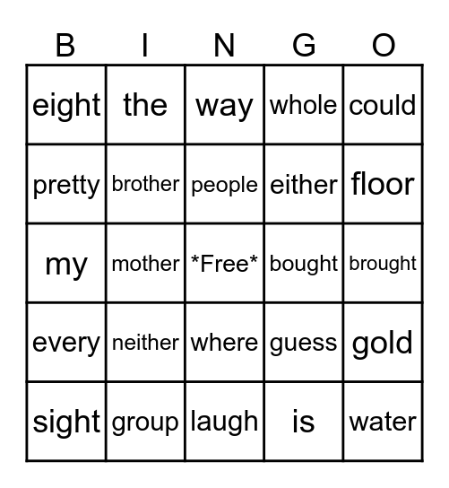 Sight Word BINGO Card