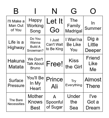 Disney Bingo Card