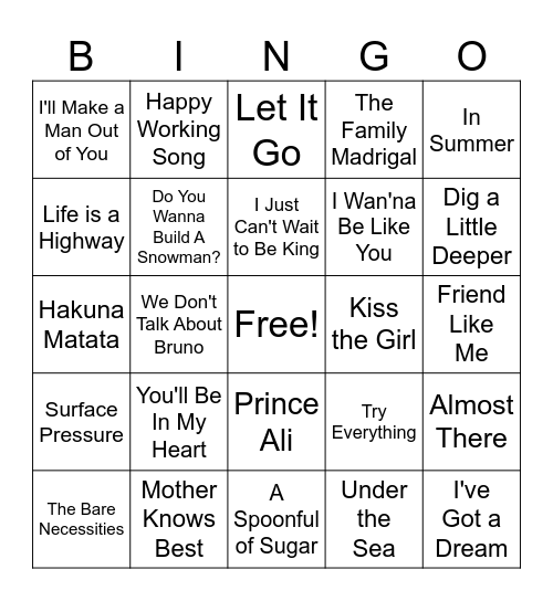 Disney Bingo Card
