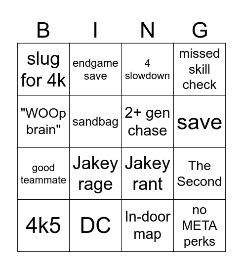 DBD surv Bingo Card