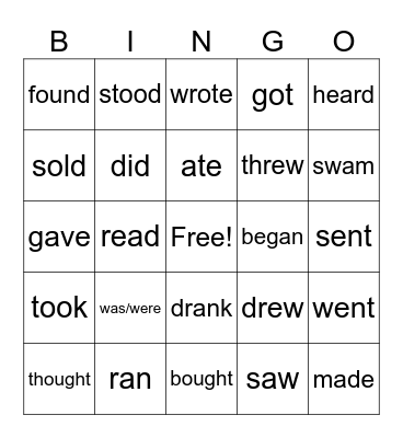 Irregular Verbs Bingo Card