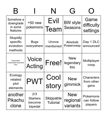 Gen 10 Wind/Waves Bingo Card