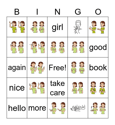ASL 99 Words Part 1 Bingo Card