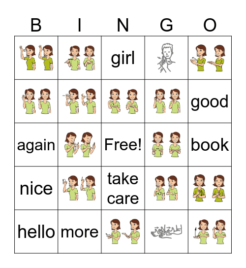 ASL 99 Words Part 1 Bingo Card
