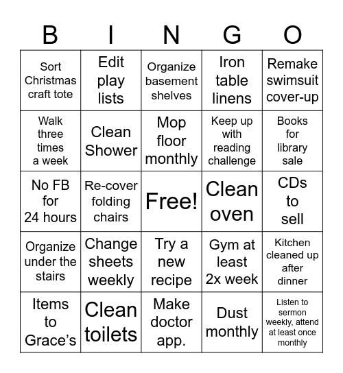 Monthly Task Bingo Card