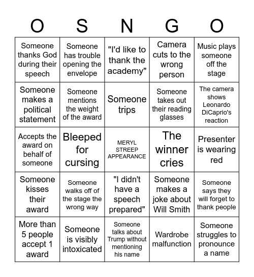 OSCAR BINGO Card