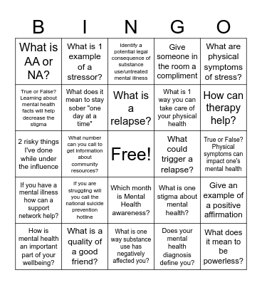 Mental Health Bingo Card
