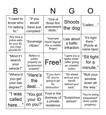 Police Bingo Card