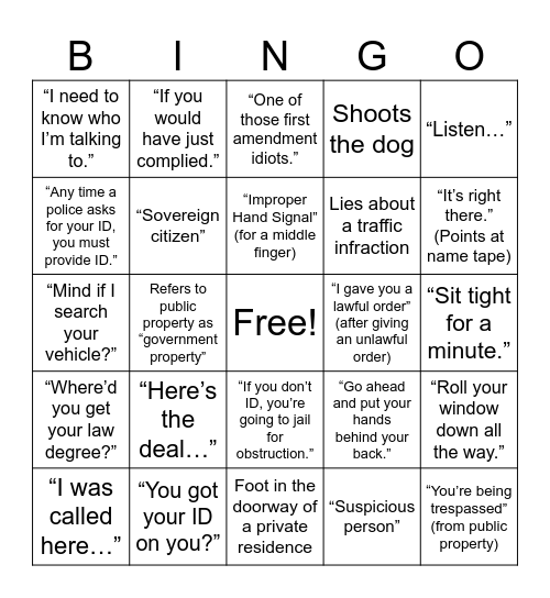 Police Bingo Card