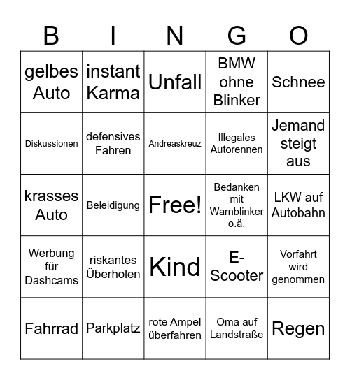 Dashcam :D Bingo Card