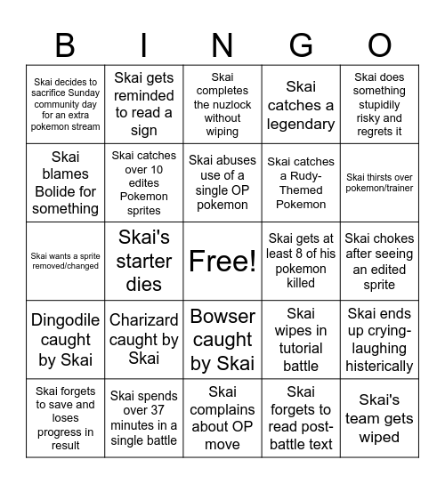 Skaizlock Bingo 2026 Bingo Card