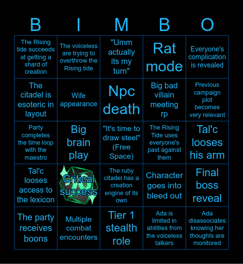 Rising Tide ep. 10 Bingo Card