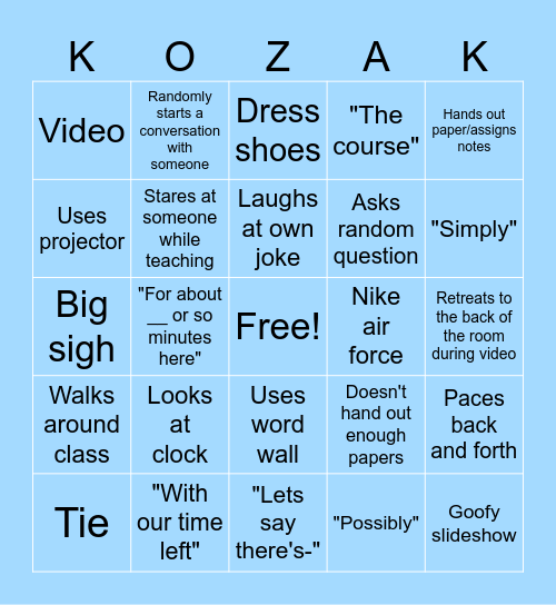 Kozak Bingo Card
