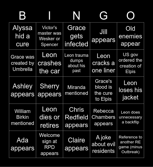 Requiem Bingo Card