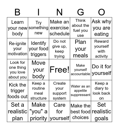 Stay on Track Bingo Card