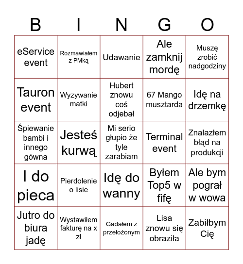 Bingo Mateusza Bingo Card