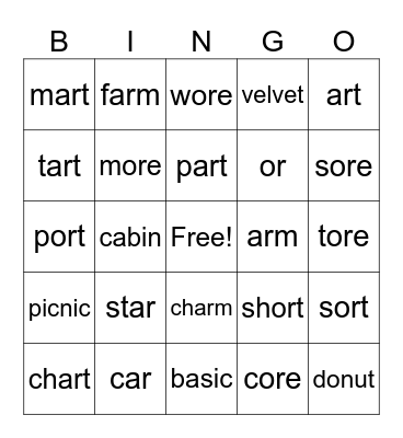 ar/or Bingo Card