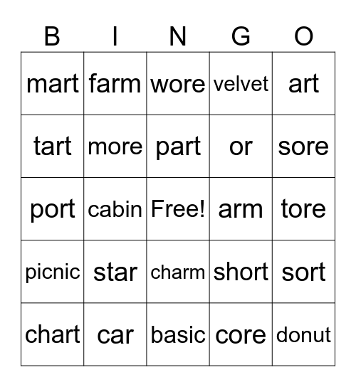ar/or Bingo Card