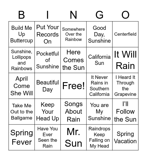 Sprintime Singo Bingo Card
