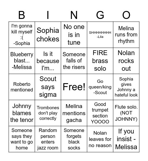 Jazz Bingo Card