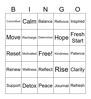Reset, Refocus & Return Stronger Bingo Card