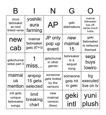 KOP 7th Bingo Chart Bingo Card
