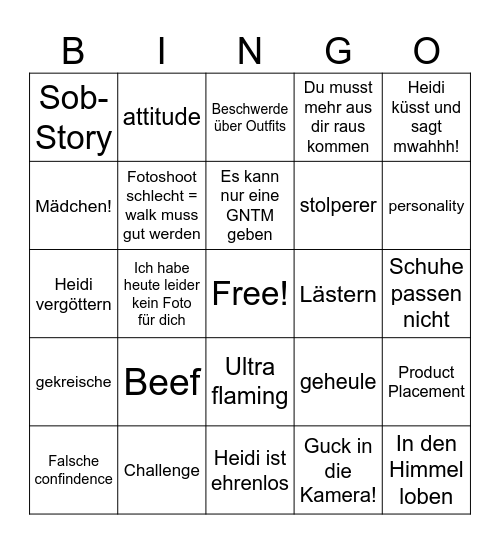 GNTM Bingo Card