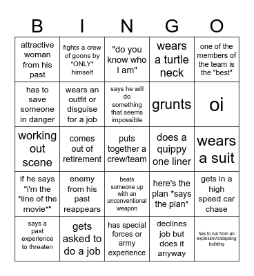 Jason Statham bingo Card