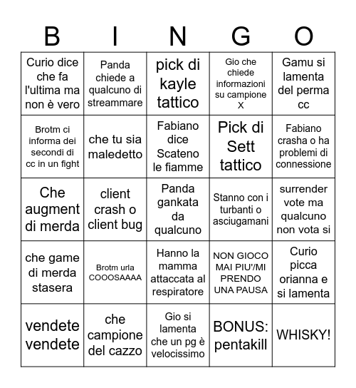 League of Legends Bingo Card