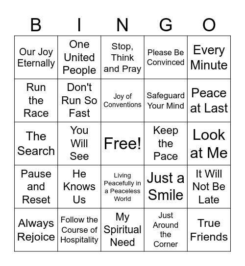 JW Original Songs Musical Bingo Card
