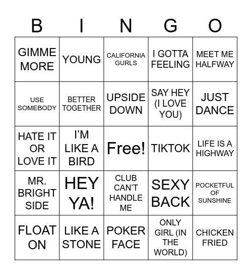 MUSIC BINGO: 2000's EDITION Bingo Card