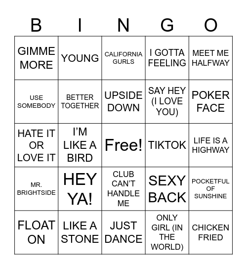 MUSIC BINGO: 2000's EDITION Bingo Card