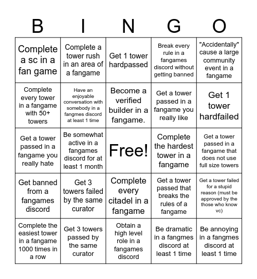 EToH Fan Game Bingo (complete in any fan game) Bingo Card