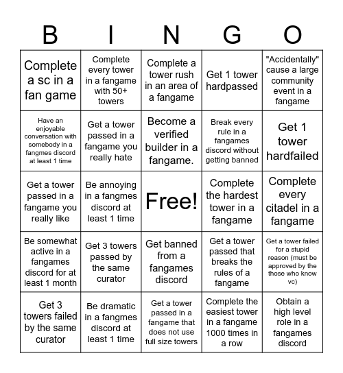 EToH Fan Game Bingo (complete in any fan game) Bingo Card