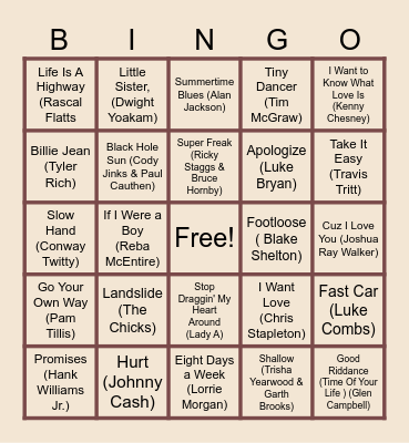 COUNTRY COVERS Bingo Card