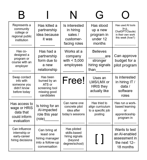 Axim Employer Engagement CoLab Bingo Card