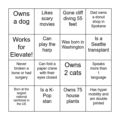 Elevate Bingo! Bingo Card