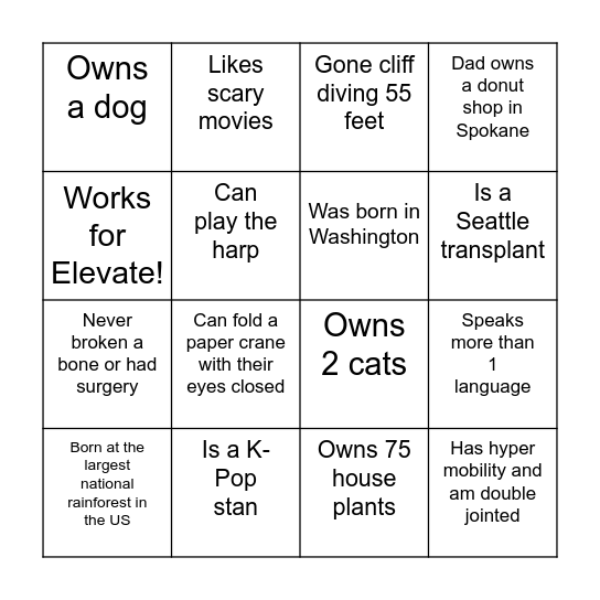 Elevate Bingo! Bingo Card