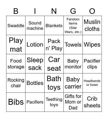 Baby Shower Bingo Card
