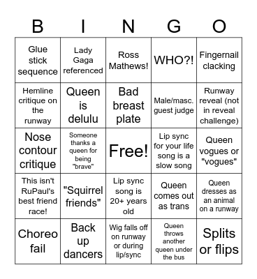 RuPaul's Drag Race Bingo Card