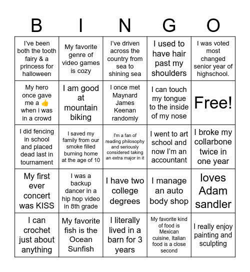 Jenna Bingo Card