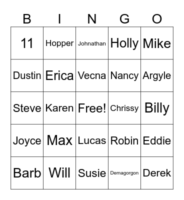 Stranger Things Bingo Card