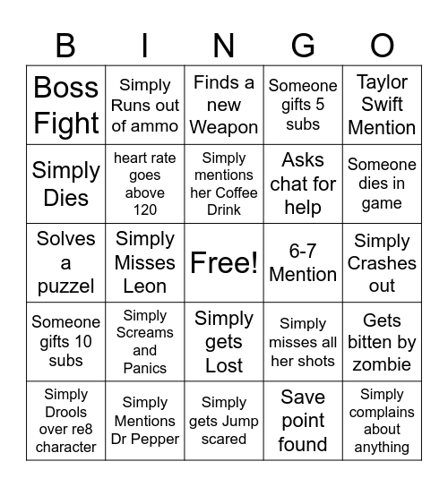 Resident Evil 8 Bingo Card