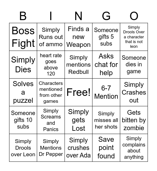 Resident Evil 9 Bingo Card