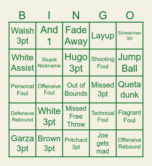 Celtics Bingo Card