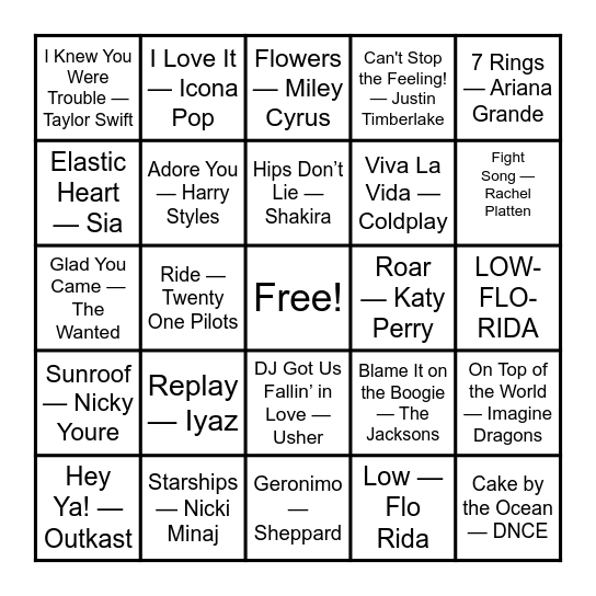MUSIC Bingo Card