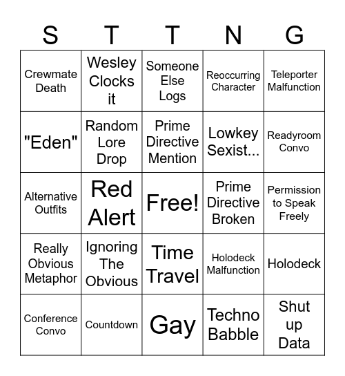 Star Trek TNG Bingo Card