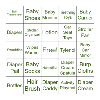 Baby Gift Bingo Card