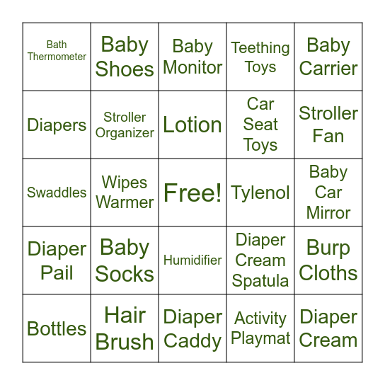 Baby Gift Bingo Card